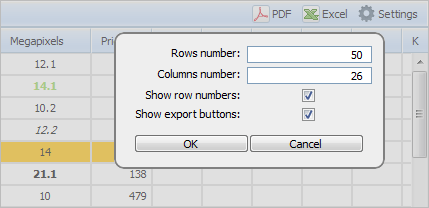 Spreadsheet Settings Spreadsheet Settings