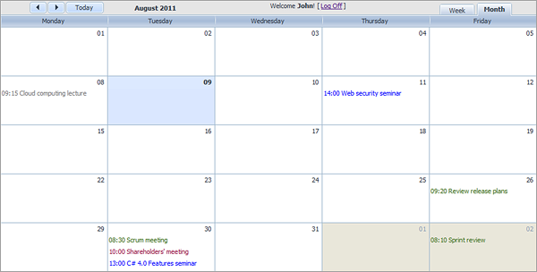 Room Booking Calendar - Colored Events Room Booking Calendar - Colored Events