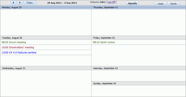 Room Booking Calendar - Week Agenda View Room Booking Calendar - Week Agenda View