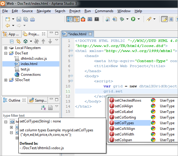 Aptana Studio - Autocompletion for DHTMLX Aptana Studio - Autocompletion for DHTMLX