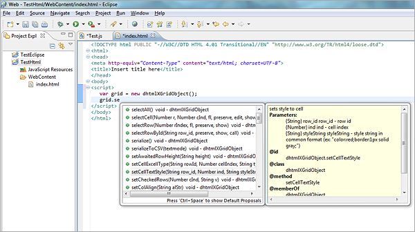 Eclipse - Autocompletion for DHTMLX Eclipse - Autocompletion for DHTMLX