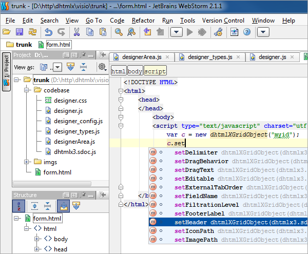 WebStorm 2.1 - Autocompletion for DHTMLX WebStorm 2.1 - Autocompletion for DHTMLX