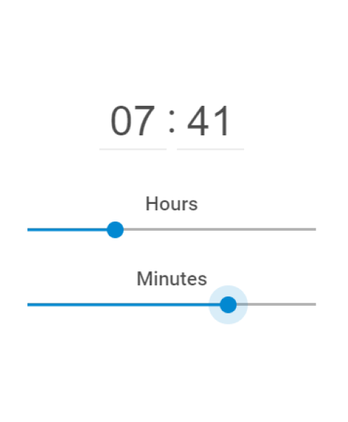 JS time picker with blue sliders for hours and minutes
