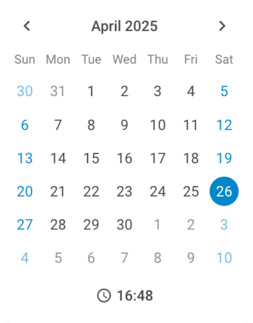 JS calendar with a time picker and date selection