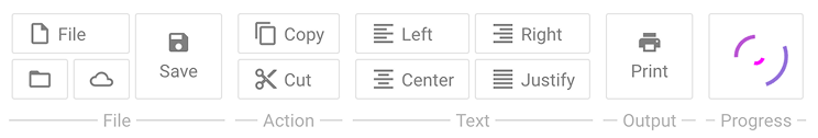JS ribbon with text edit controls and progress icon