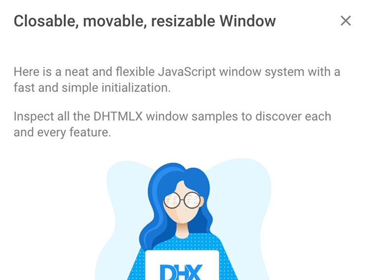 Closable JS window with text and picture